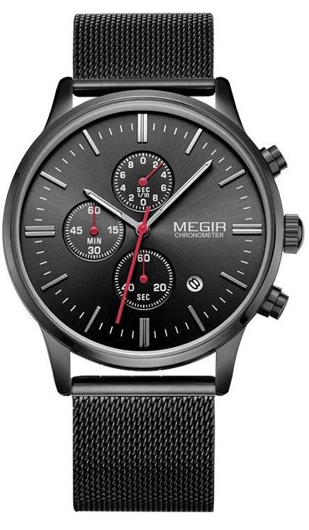 MEGIR MENS STAINLESS STEEL MESH STRAP DATE WATCH - **WORKING SUB-DIALS** - BOX INCLUDED!!!