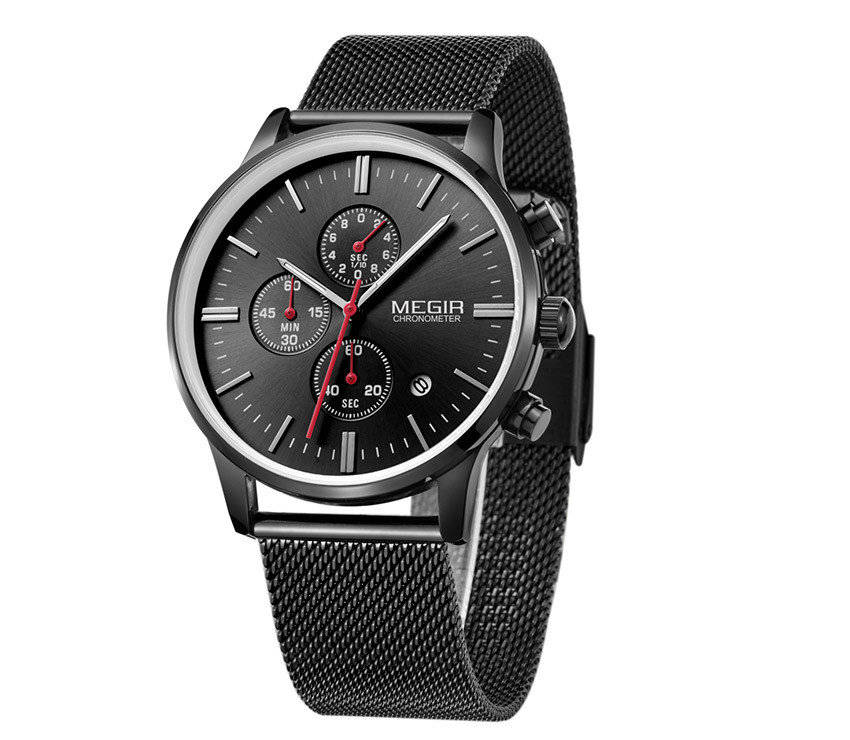 MEGIR MENS STAINLESS STEEL MESH STRAP DATE WATCH - **WORKING SUB-DIALS** - BOX INCLUDED!!!