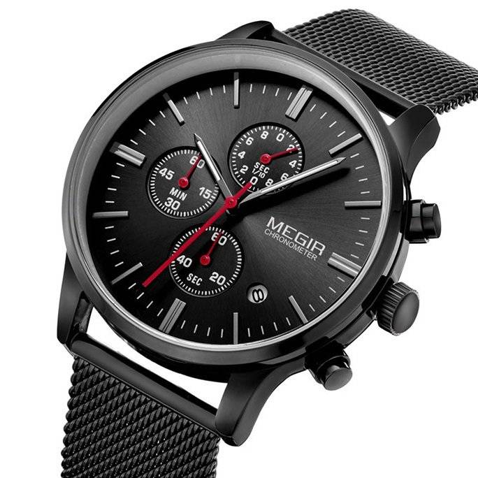 MEGIR MENS STAINLESS STEEL MESH STRAP DATE WATCH - **WORKING SUB-DIALS** - BOX INCLUDED!!!