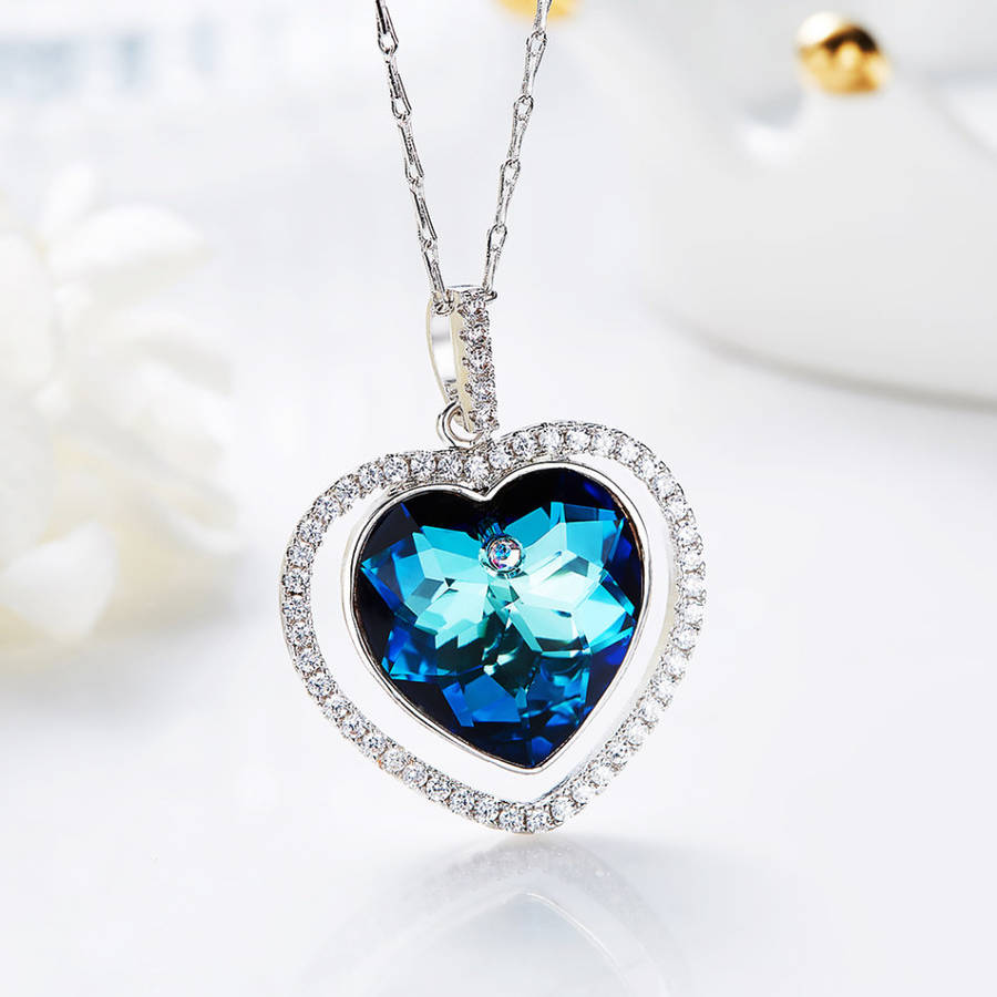 Heart Shaped Crystals from Swarovski Sterling Silver Pendant Necklace