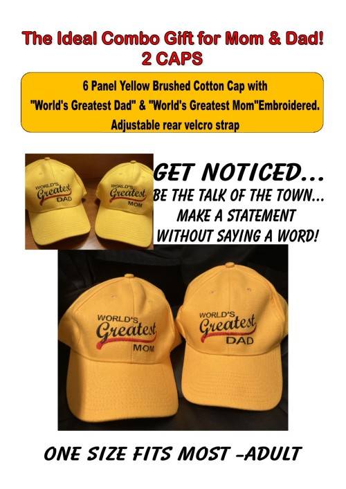 World`s Greatest Dad and Mom - 2 Baseball Cap Combo  -THE IDEAL GIFT FOR MOM and DAD !