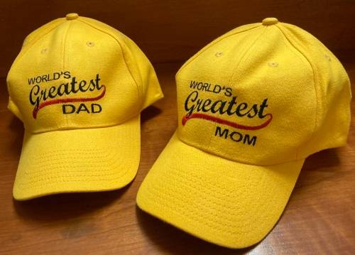 World`s Greatest Dad and Mom - 2 Baseball Cap Combo  -THE IDEAL GIFT FOR MOM and DAD !