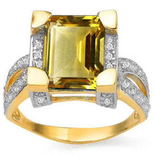 GENUINE CITRINE W/22 PCS DIAMONDS 14K GOLD OVER STERLING SILVER RING