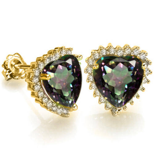 GREAT 3.35 CT MYSTIC TOPAZ & 44PCS WHITE DIAMOND 14K GOLD OVER 0.925 STERLING SILVER EARRINGS