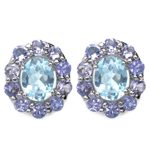 925 STERLING SILVER GENUINE BLUE TOPAZ AND TANZANITE EARRING