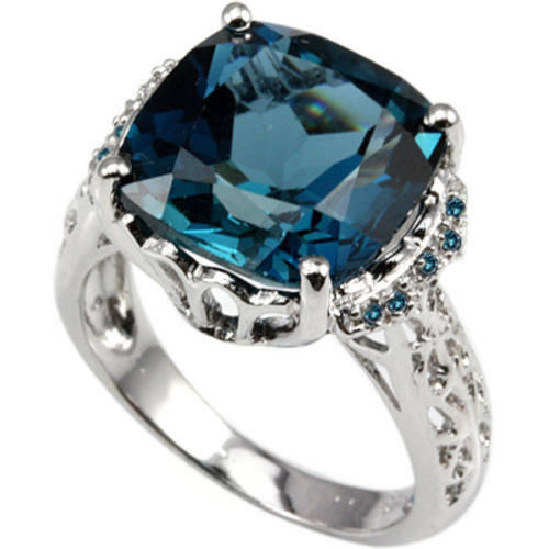 6.14 CT LONDON BLUE TOPAZ & 10PCS BLUE DIAMONDS 925 STERLING SILVER RING