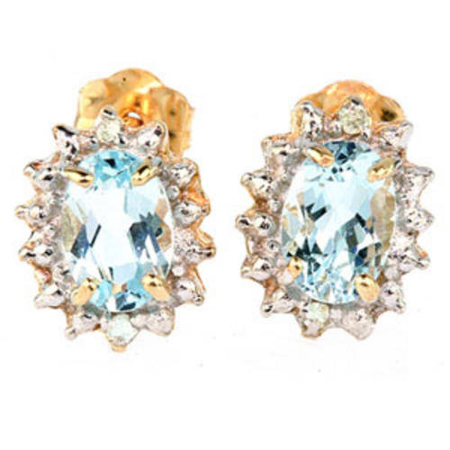 SOLID 9KT YELLOW GOLD GENUINE BLUE TOPAZ AND DIAMOND EARRINGS