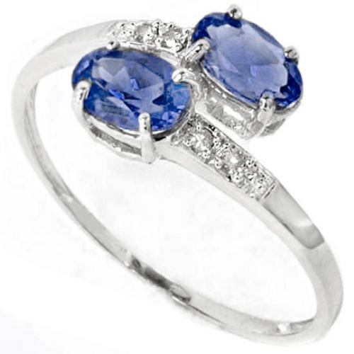 SOLID 9KT WHITE GOLD GENUINE TANZANITE AND DIAMOND RING