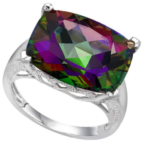 OUTSTANDING 9.34CT 16X12MM CUSHION MYSTIC AMETHYST AND DOUBLE WHITE DIAMOND 925 SILVER RING