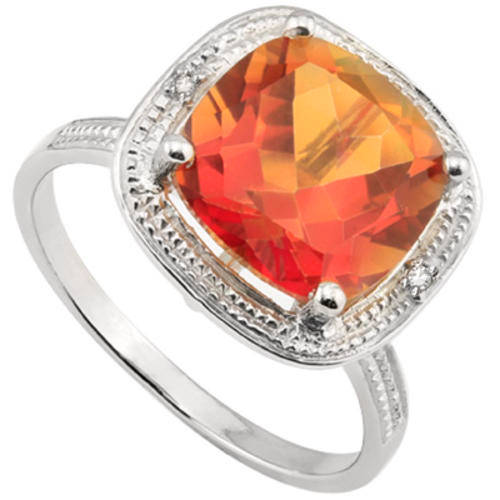 3.83 CT CREATED AZOTIC MYSTIC & 2 PCS WHITE DIAMOND 0.925 STERLING SILVER W/ PLATINUM RING