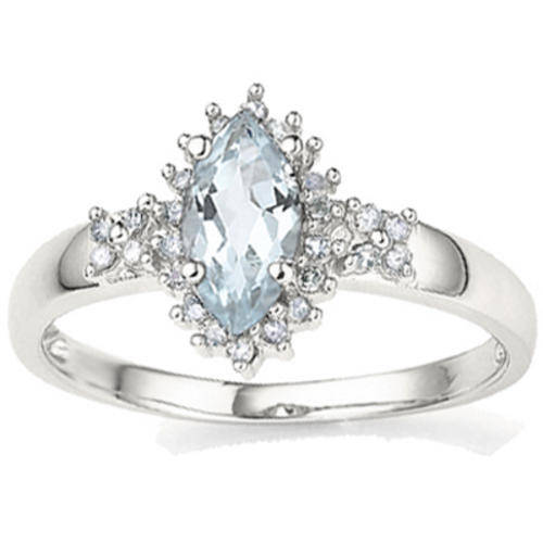 STRIKING 0.50 CT AQUAMARINE & WHITE DIAMOND 0.925 STERLING SILVER W/ PLATINUM RING