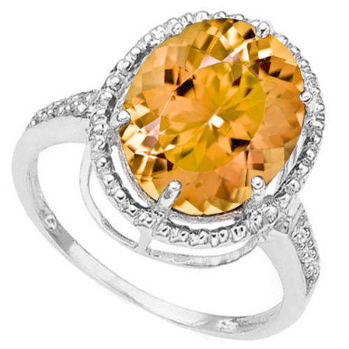 CHARMING 4.09 CT FIRE TOPAZ & 2 PCS WHITE DIAMOND 0.925 STERLING SILVER W/ PLATINUM RING