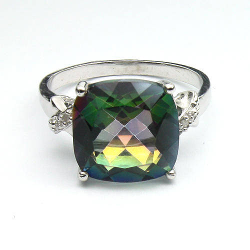 ENTHRALLING 2.09 CT BLUE TOPAZ DOUBLE WHITE DIAMOND 0.925 STERLING SILVER W/ PLATINUM RING