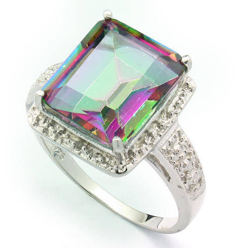 ENCHANTING 5.6CT 10X12MM MYSTIC AMETHYST WITH DIAMOND IN 0.925 STERLING SILVER W/ PLATINUM RING