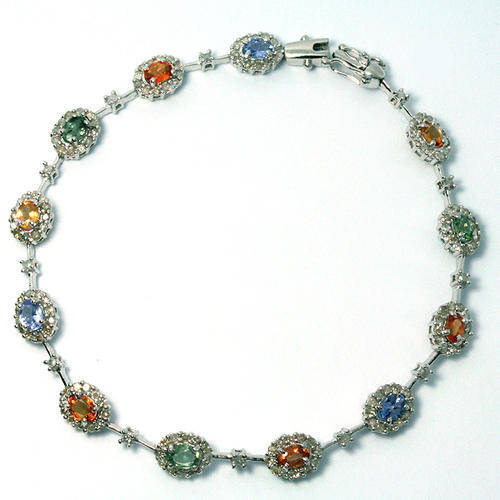 FINE GENUINE TANZANITE AND SAPPHIRE DIAMOND BRACELET IN SOLID WHITE GOLD
