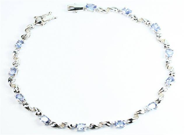 FINE GENUINE TANZANITE AND DIAMOND BRACELET IN SOLID WHITE GOLD