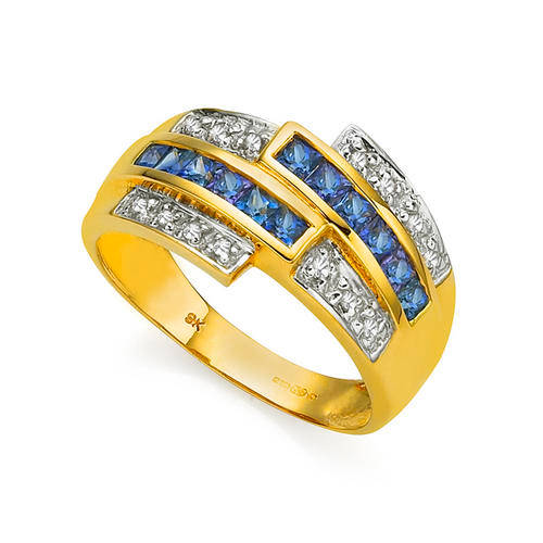 FINE QUALITY 9KT GOLD TOP AAA COLOUR BLUE SAPPHIRE AND DIAMOND RING