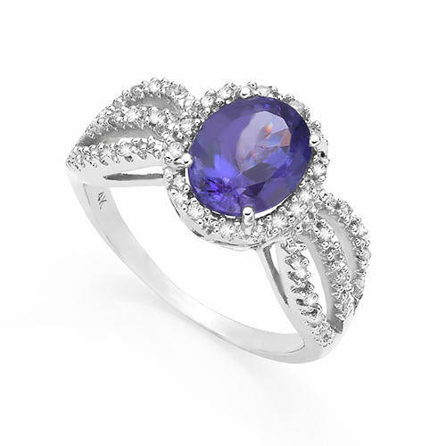 FINE QUALITY 2.48CT TANZANITE RING IN SOLID 14KT WHITE GOLD FINE COLOUR AAA+++ CRAZY AUCTION