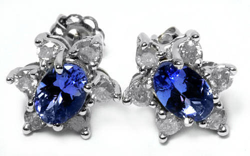 PRINCESS DI DESIGN 14KT GOLD TANZANITE AND DIAMOND EARRINGS NO RESERVE!!!