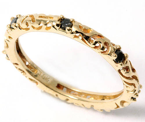 WELL MADE SOLID 9KT YELLOW GOLD 1/4CT BLACK DIAMOND RING