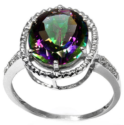 FINE SOLID 9KT WHITE GOLD MYSTIC TOPAZ & DIAMOND RING