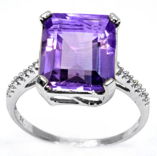 NEW!! SOLID 9KT WHITE GOLD GENUINE AMETHYST AND DIAMOND RING