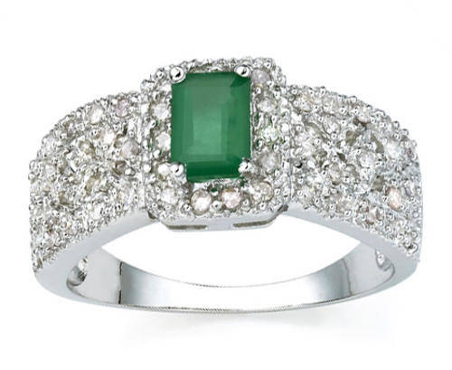 SOLID 9KT WHITE GOLD GENUINE EMERAL AND DIAMOND RING