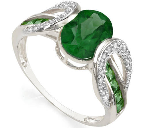 NEW!! SOLID 14KT WHITE GOLD EMERALD AND DIAMOND RING
