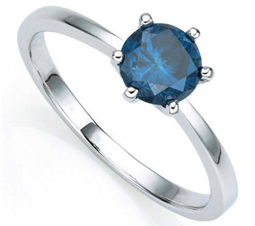 GENUINE 0.50CT BLUE DIAMOND SOLITAIRE SOLID 14KT WHITE GOLD RING