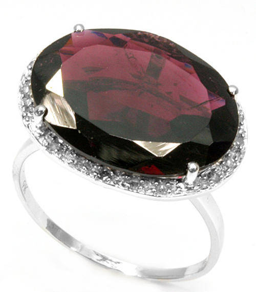 TOP QUALITY SOLID 9KT WHITE GOLD GENUINE GARNET & DIAMOND RING