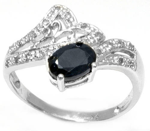 FINE SOLID 9KT WHITE GOLD SAPPHIRE & DIAMOND RING