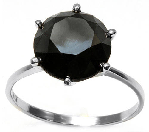 NEW!! SOLID 14KT WHITE GOLD SOLITAIRE 2.5CT GENUINE BLACK DIAMOND RING