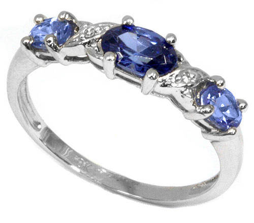 FINE SOLID 9KT WHITE GOLD GENUINE TANZANITE & DIAMOND RING