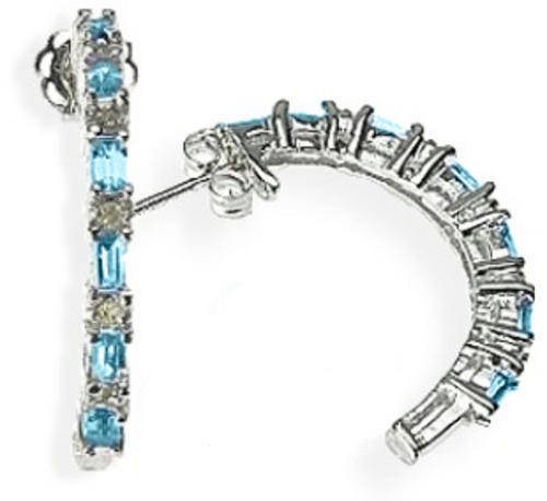 SOLID 9KT WHITE GOLD GENUINE BLUE TOPAZ AND DIAMOND EARRING