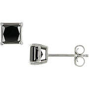 NEW!! SOLID 14KT WHITE GOLD SOLITAIRE 0.75CT GENUINE BLACK DIAMOND EARRINGS