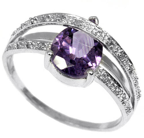 SOLID 9K WHITE GOLD TEAR CUT GENUINE AMETHYST AND DIAMOND RING