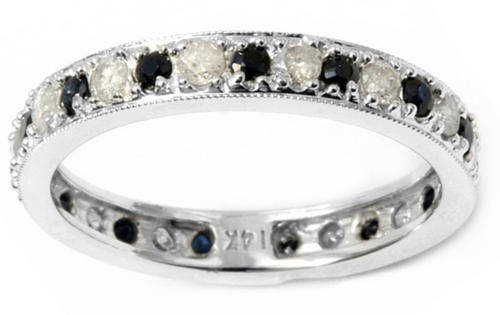 SOLID 14KT WHITE GOLD GENUINE SAPPHIRE AND WHITE DIAMOND RING