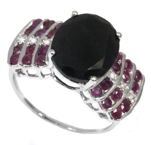 GREAT BIG SOLID 9KT WHITE GOLD 8.5CT GENUINE SAPPHIRE AND RUBY AND DIAMOND RING