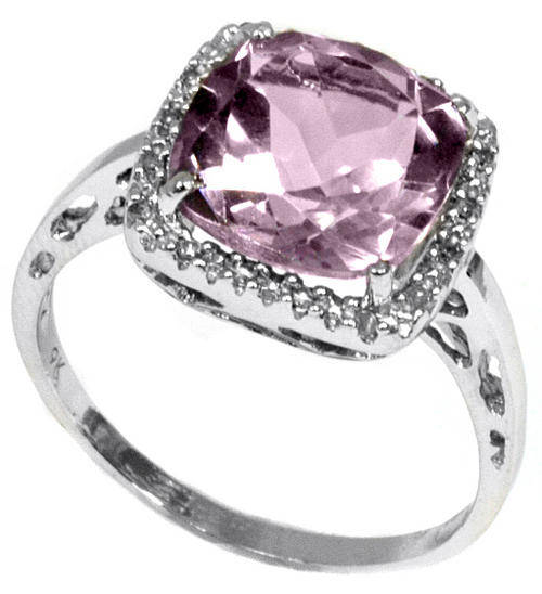 RARE 9KT WHITE GOLD GENUINE PINK AMETHYST AND DIAMOND RING