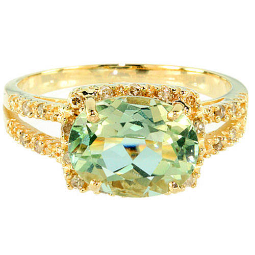 FINE SOLID 9KT YELLOW GOLD 2.82CT GREEN AMETHYST & DIAMOND RING
