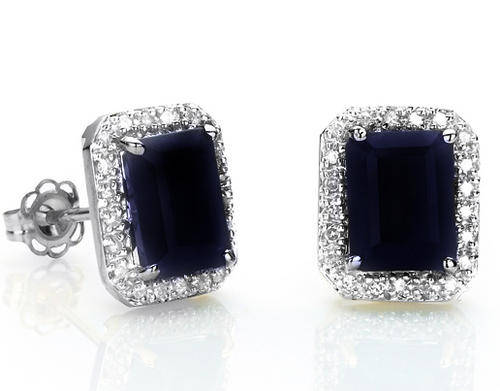 SOLID 9KT WHITE GOLD GENUINE SAPPHIRE AND DIAMONDS EARRING