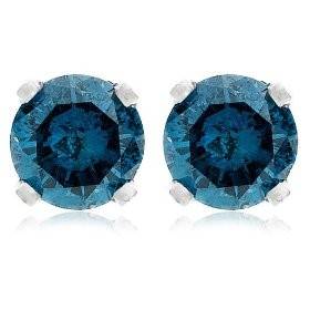 EXCELLENT WELL MADE SOLID 14KT WHITE GOLD 0.25CT SI1 GENUINE BLUE DIAMONDS EARRING