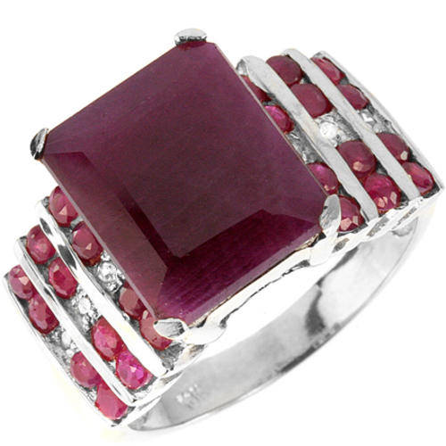 GREAT BIG SOLID 9KT WHITE GOLD GENUINE RUBY AND DIAMOND RING