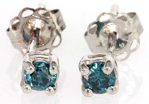 EXCELLENT WELL MADE SOLID 14KT WHITE GOLD 0.18CT SI1 GENUINE BLUE DIAMONDS EARRINGS