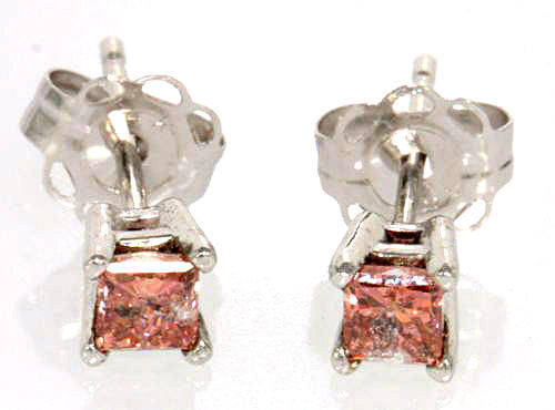 EXCELLENT WELL MADE SOLID 14KT WHITE GOLD 0.20CT 2.5MM GENUINE PINK DIAMONDS EARRINGS