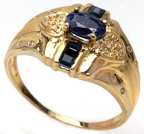SOLID 9KT YELLOW GOLD GENUINE SAPPHIRE AND DIAMOND RING