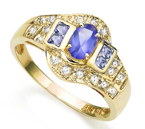 SOLID 9KT YELLOW GOLD GENUINE TANZANITE AND DIAMOND RING