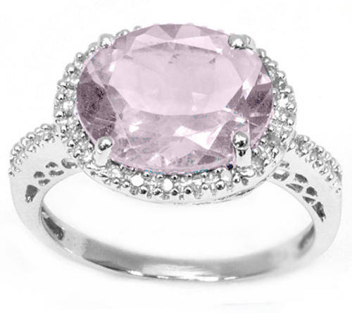 SPARKLING! 4.35 CT PINK AMETHYST W/ 28 PCS GENUINE DIAMONDS STERLING SILVER RING