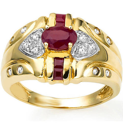 GENUINE RUBY AND DIAMOND GOLD OVER STERLING SILVER RING