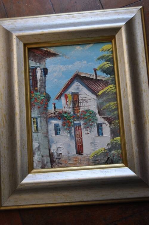 SMALL OIL ON BOARD HOUSES,UNKNOWN ARTIST